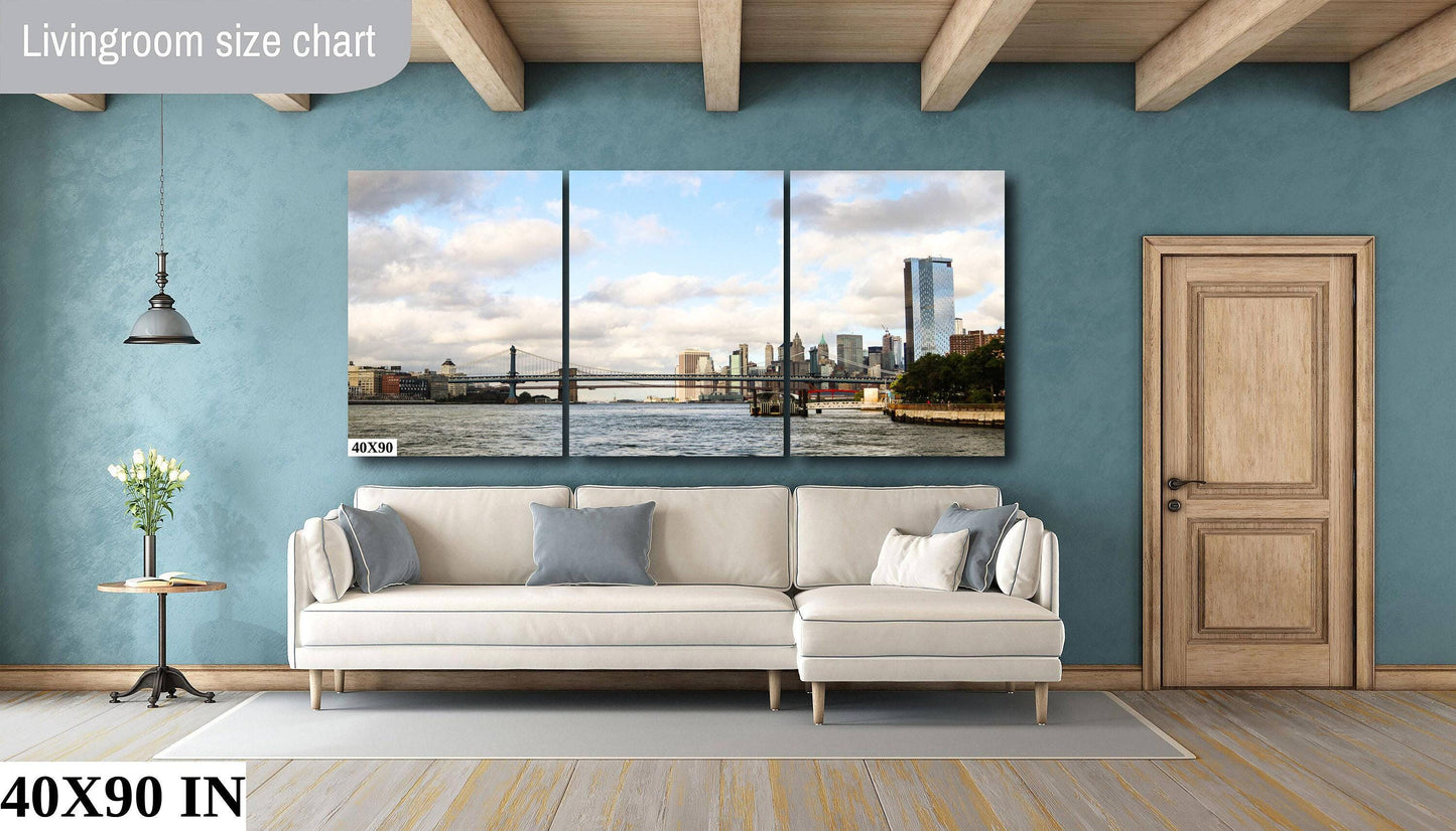 Manhattan Skyline Print - Brooklyn Bridge Art | Vibrant Wall Art Canvas