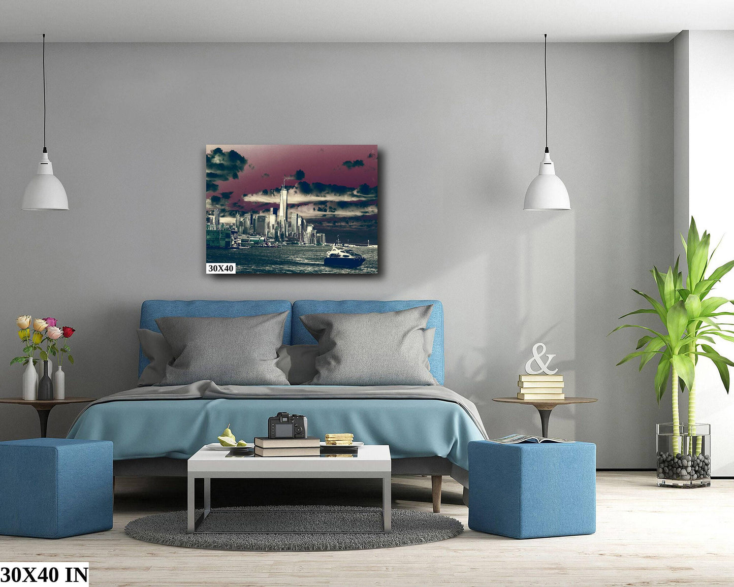 NYC Skyline Print - Lower Manhattan Sunset Cityscape | Battery Park Wall Art