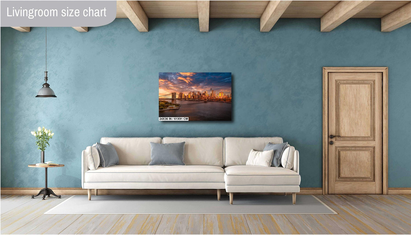 Brooklyn Bridge Metal Print – NYC Skyline Photo Urban River Sunset Wall Art