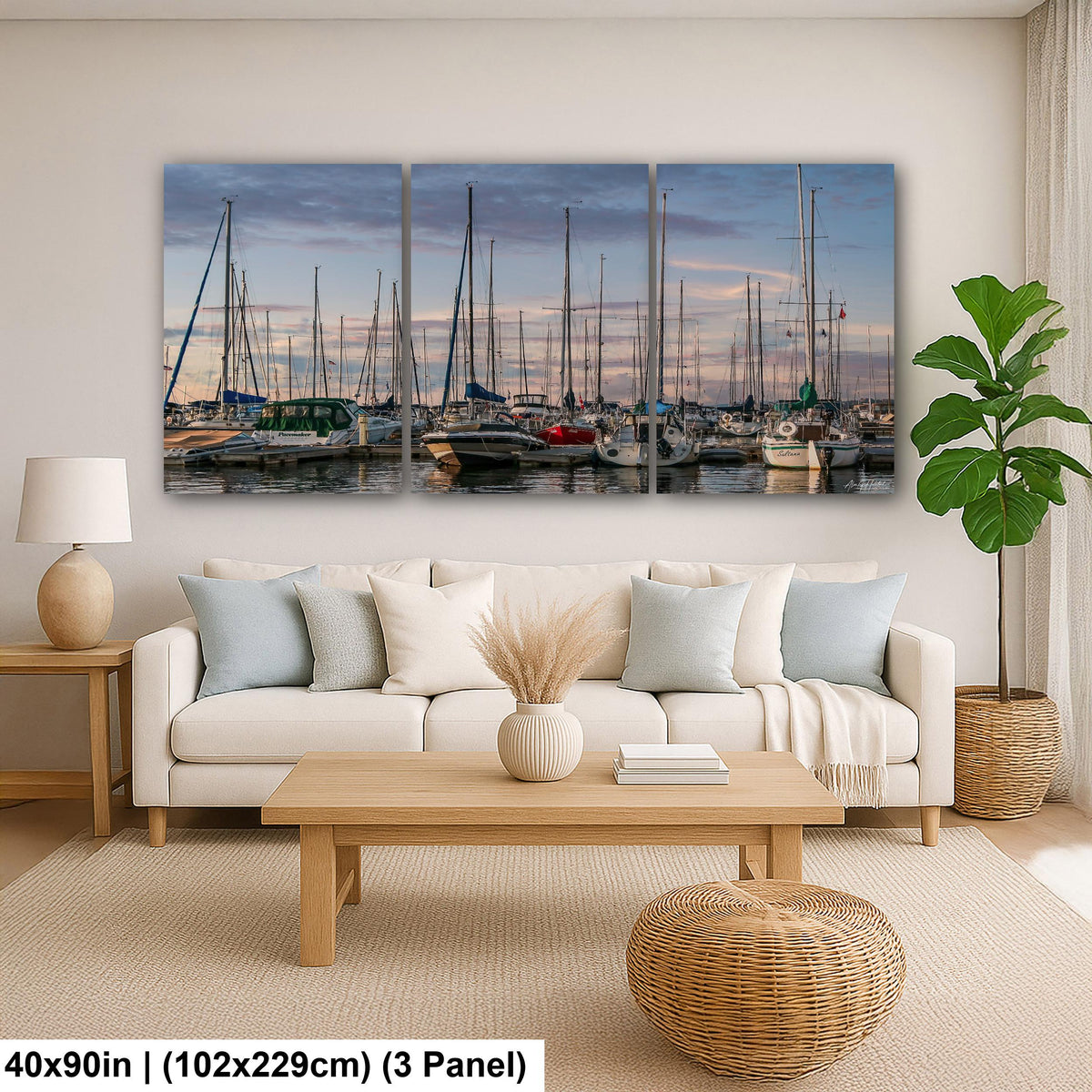 Marina Photo Print, Crowded Sunset Sailboat Harbor, Glossy Paper.
