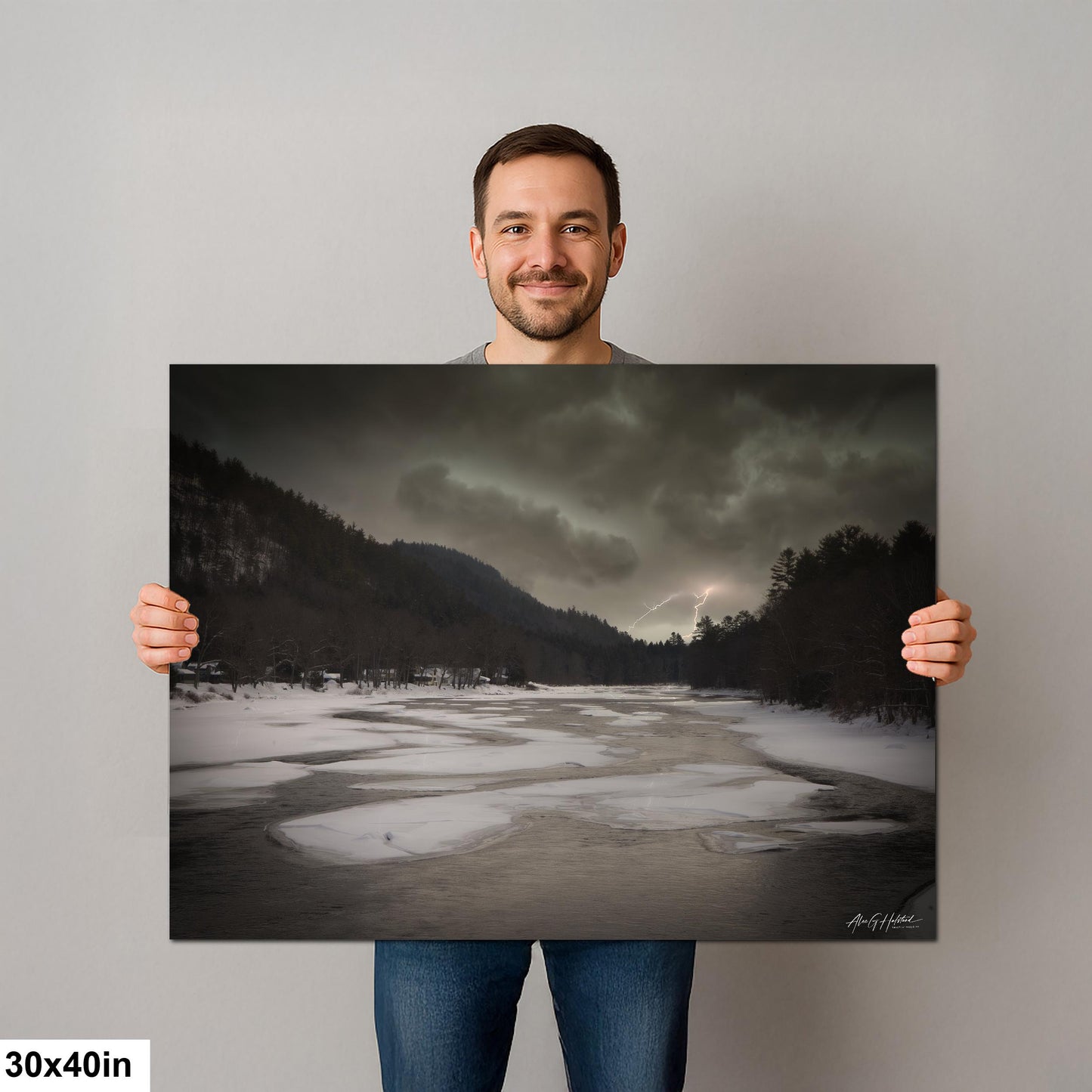 Hudson River, Thundersnow Storm Photograph - Riparius NY Lightning, Winter Print | Glossy, 8x10-16x20