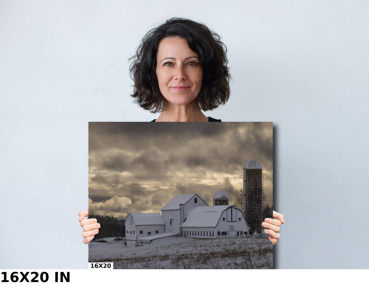 Snow Barn Canvas Print - Rustic Wall Art | Winter Landscape Art Decor