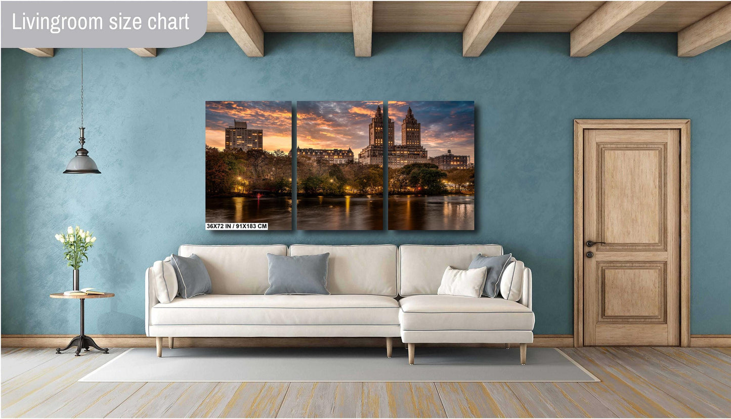 Central Park Sunset Print - New York City Lights Metal Wall Art, Canvas