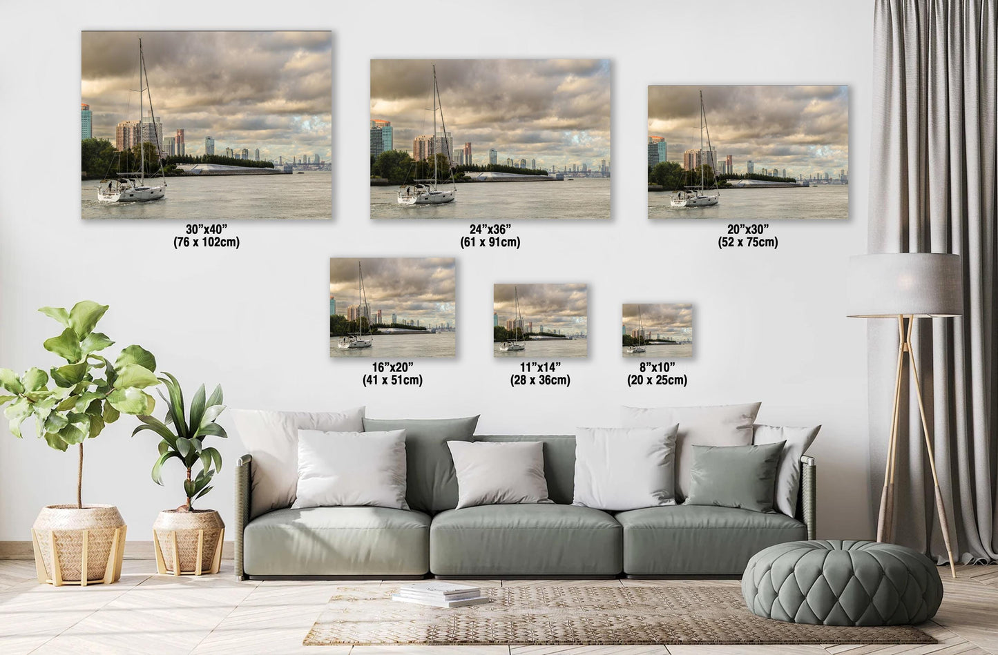 East River Sailboat Print – NYC Skyline Art With Williamsburg Bridge Decor