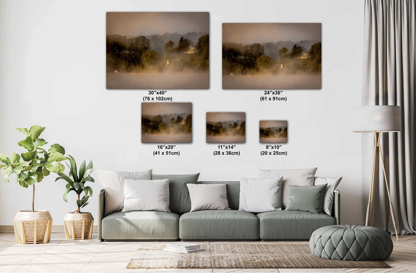 Hudson River Sunrise Print - Foggy Morning Art on Ready to Hang Canvas