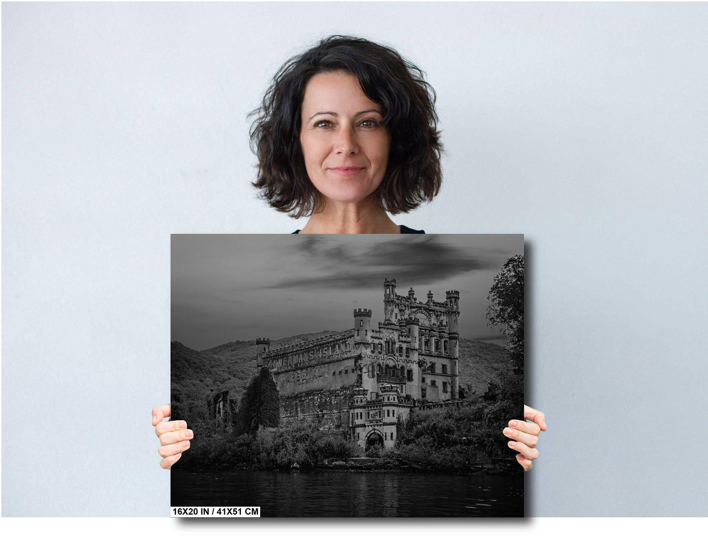 Hudson River Wall Art – Bannerman's Castle Ruins Canvas, Monochrome Scenic Decor