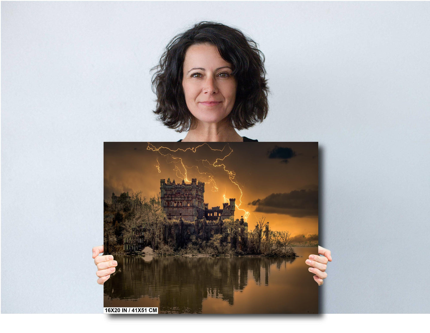 Bannerman's Castle Wall Art - Dramatic Lightning Photography on Canvas Print