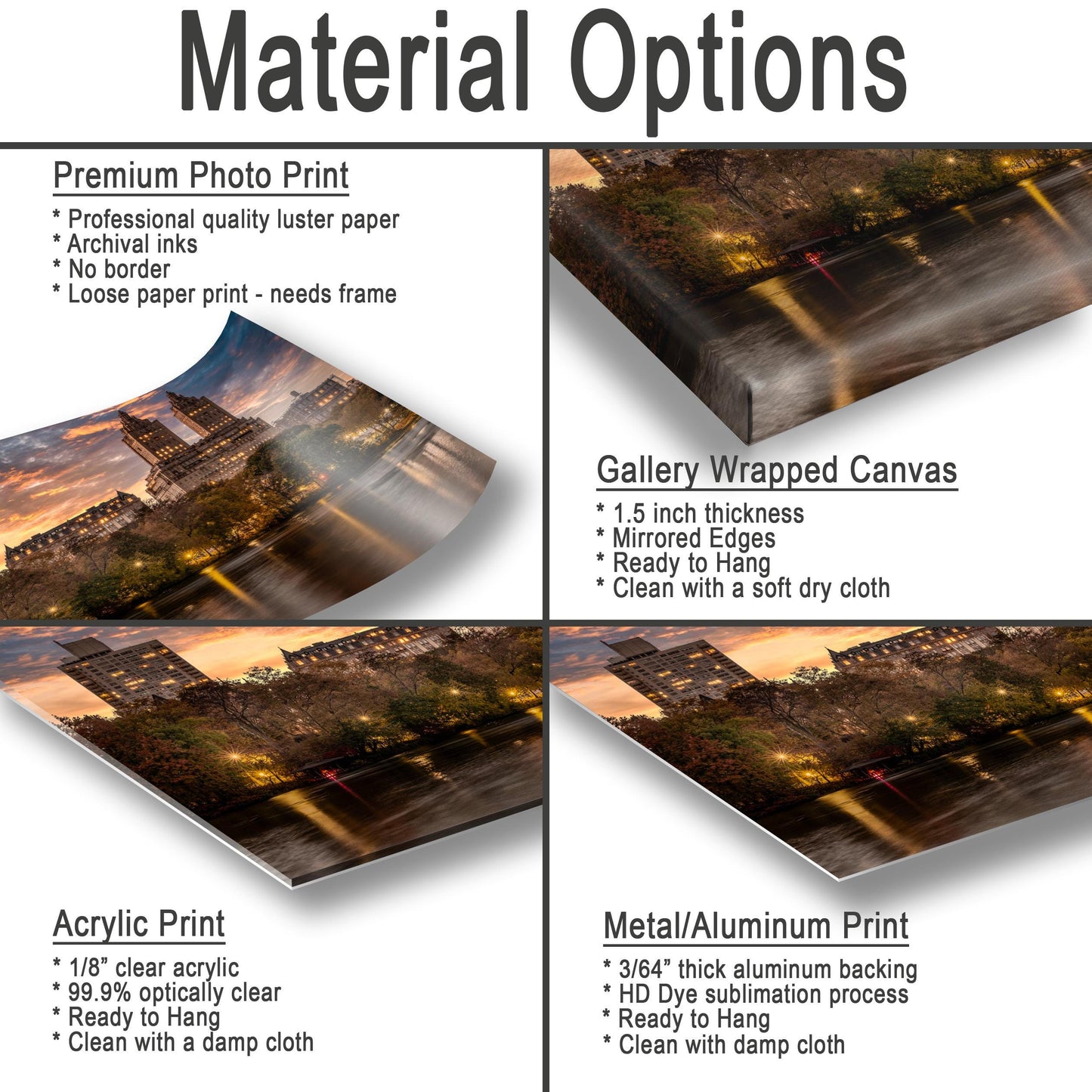 Central Park Sunset Print - New York City Lights Metal Wall Art, Canvas