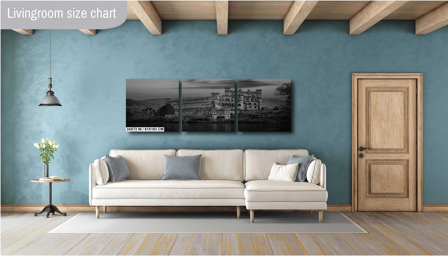 Hudson River Wall Art – Bannerman's Castle Ruins Canvas, Monochrome Scenic Decor