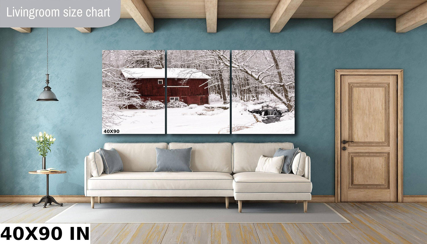 Winter Barn Canvas Print - Rustic Snowy Barn Decor | Ready to Hang Country Wall Art