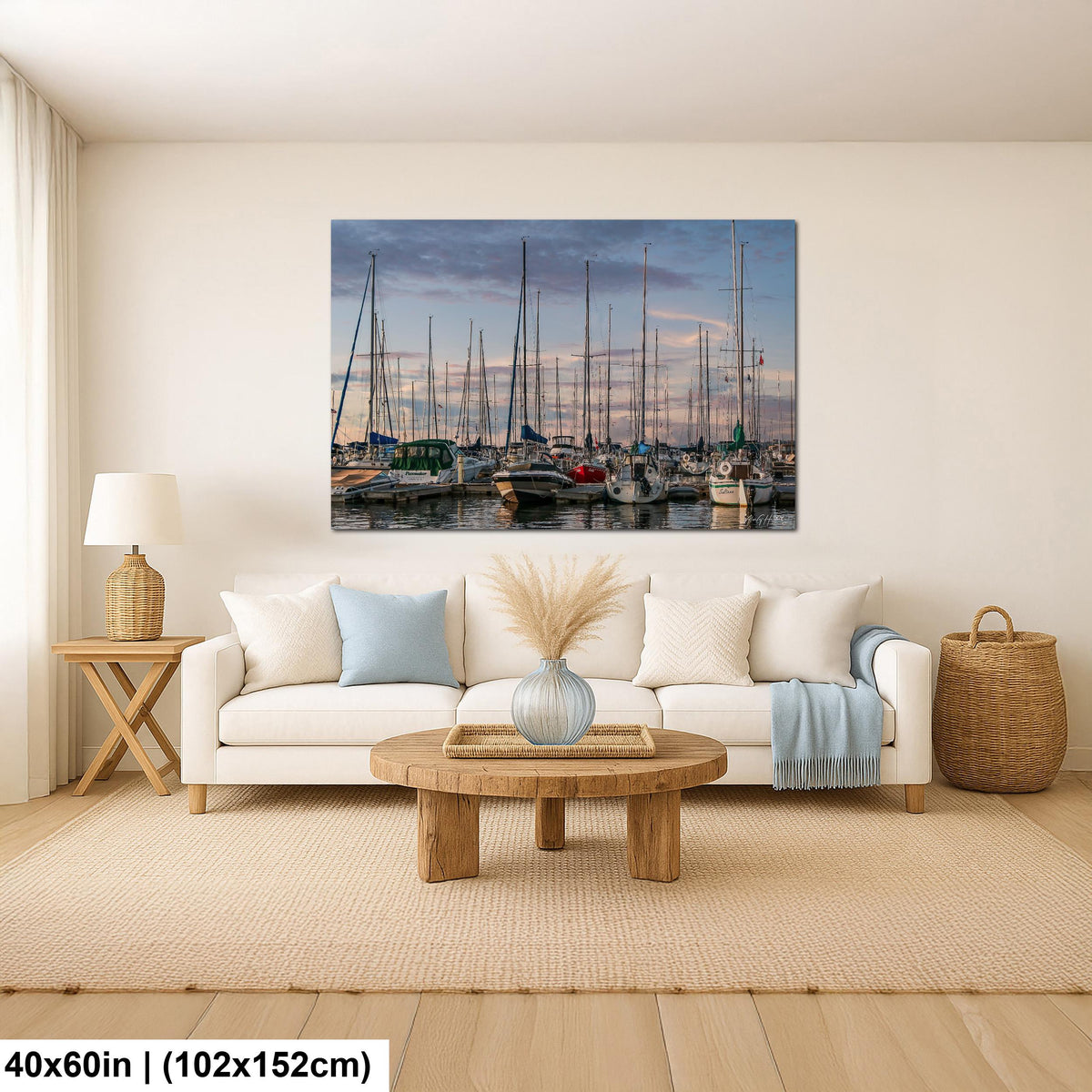 Marina Photo Print, Crowded Sunset Sailboat Harbor, Glossy Paper.