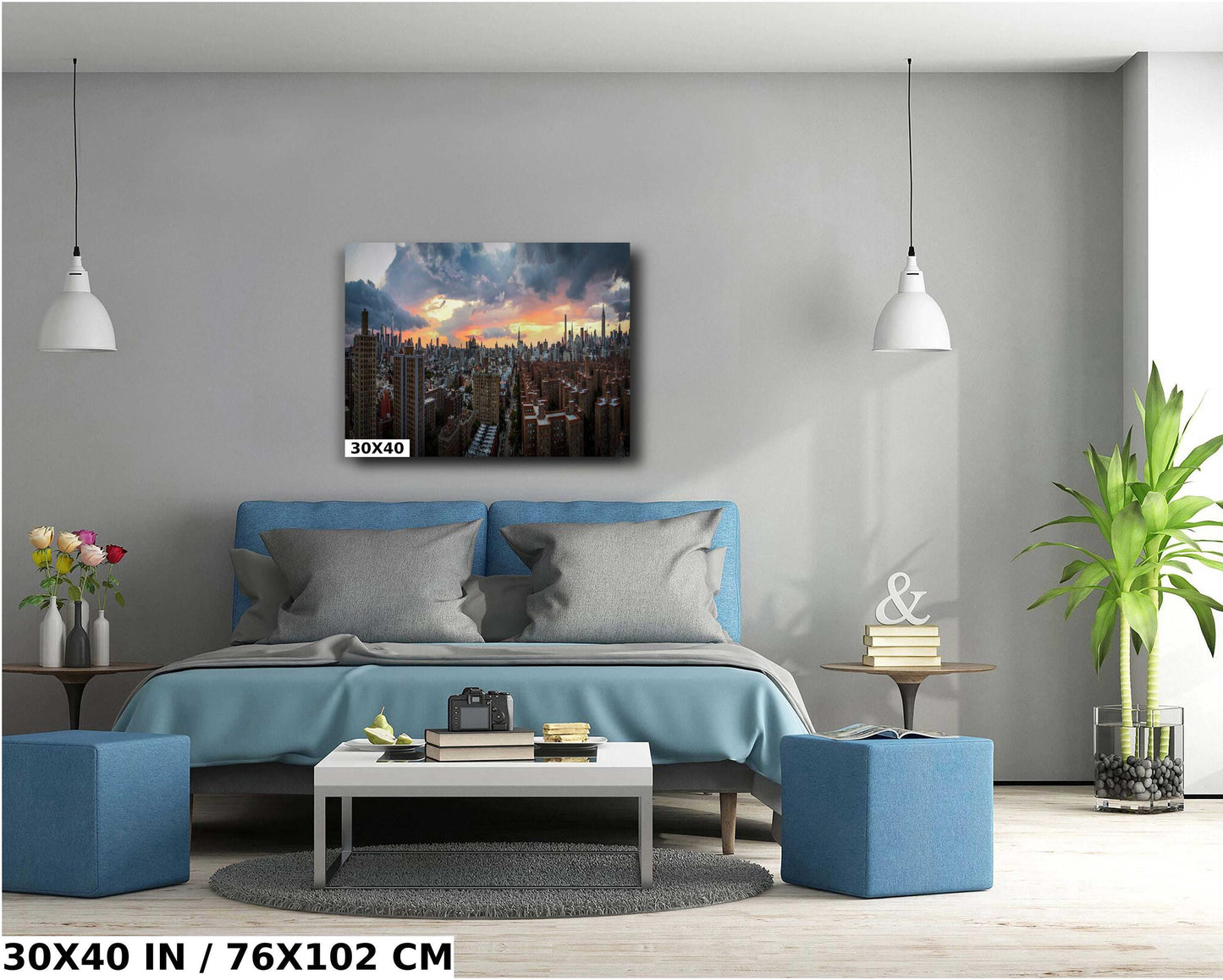 NYC Skyline Print – Manhattan Sunset Art | Panoramic Wall Decor Metal Poster
