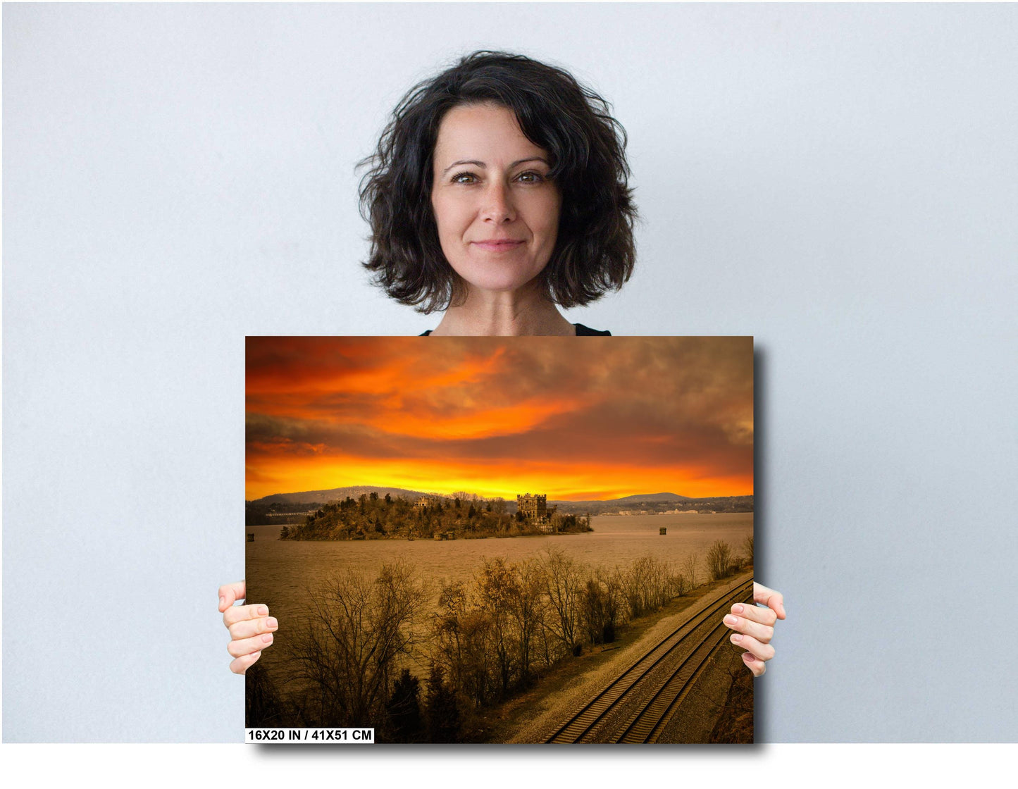 Sunset over Bannerman's and the tracks Hudson River  Hudson Valley  Bannerman's island canvas print metal print wall art