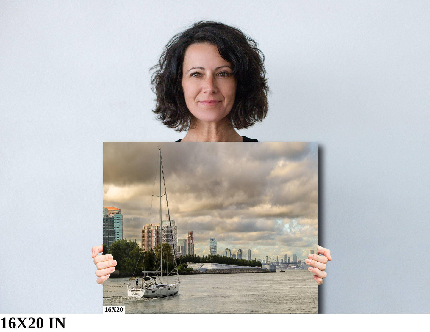 East River Sailboat Print – NYC Skyline Art With Williamsburg Bridge Decor