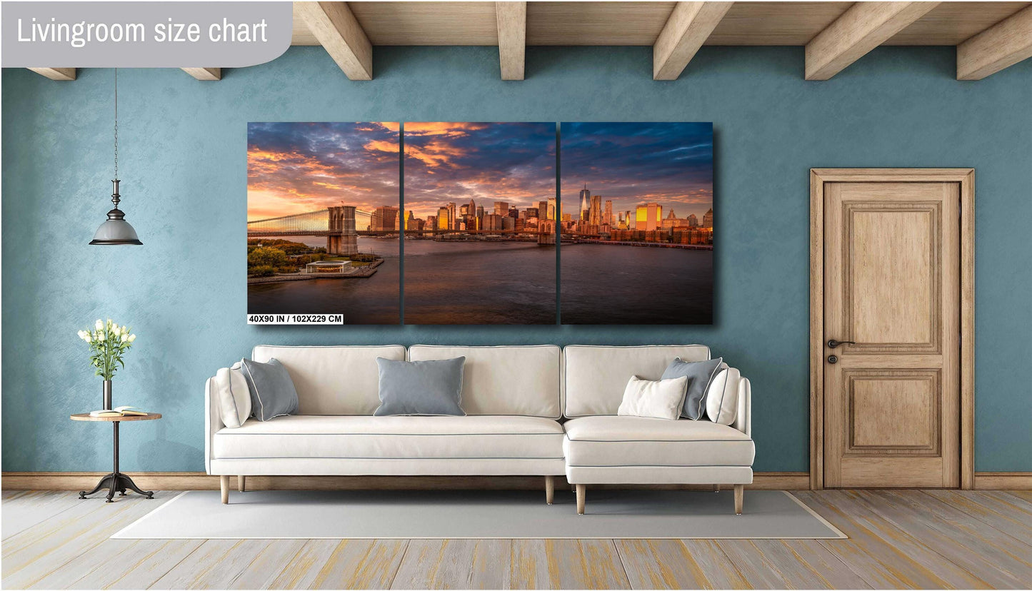 Brooklyn Bridge Metal Print – NYC Skyline Photo Urban River Sunset Wall Art