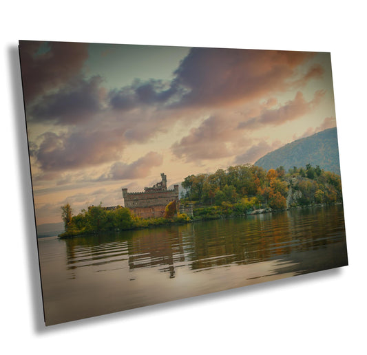 Cloudy sunset over Bannermans Castle Hudson River hudson valley Hudson Valley fall time Bannermans island canvas print metal print wall art