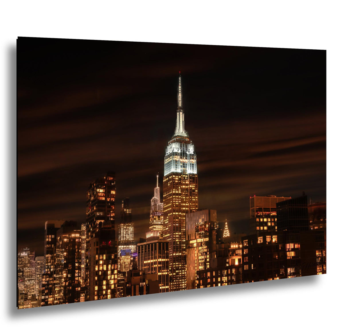 Manhattan Night Scene, Moody Night Skyline Photo Print, Glossy Paper