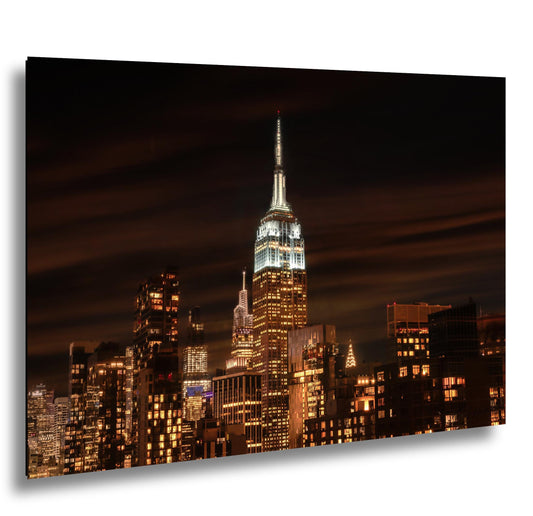Manhattan Night Scene, Moody Night Skyline Photo Print, Glossy Paper