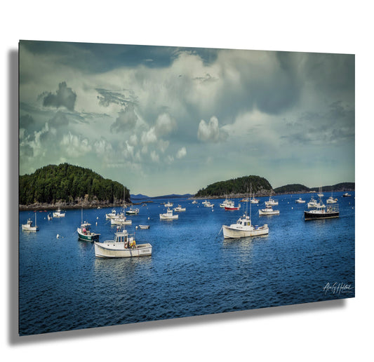 Lobster Boats, Bar Harbor, Maine. A timeless tradition and way of life.  boats water  sunlight canvas print metal print