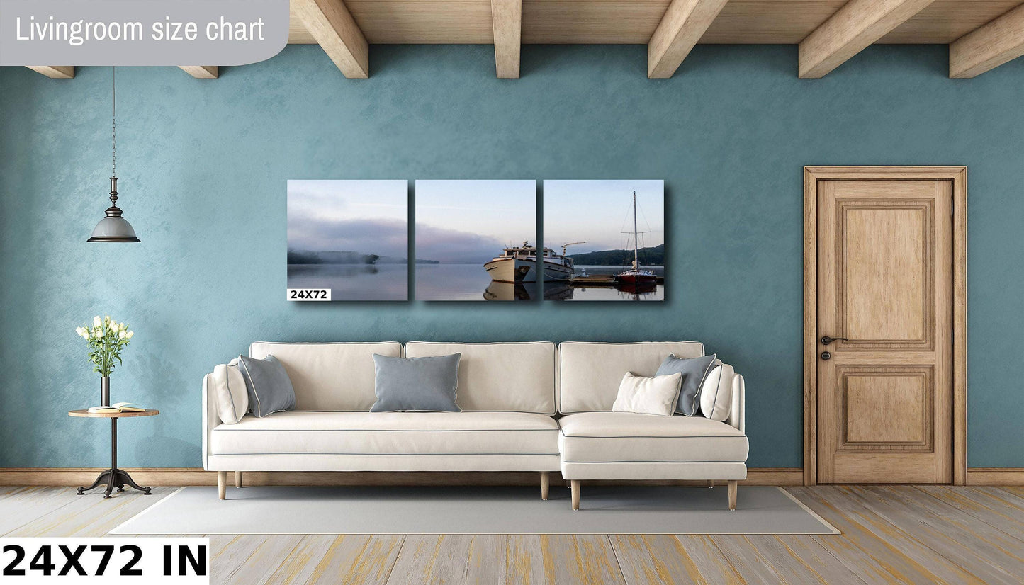 Hudson River Wall Art – Marina Wall Decor | Sunrise Boat Scene on Metal Photo Canvas