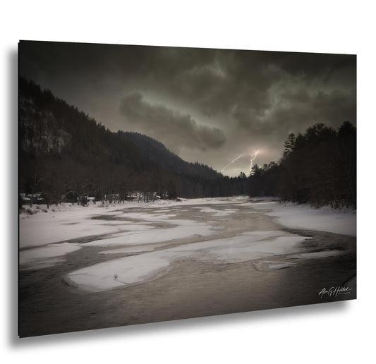 Hudson River, Thundersnow Storm Photograph - Riparius NY Lightning, Winter Print | Glossy, 8x10-16x20