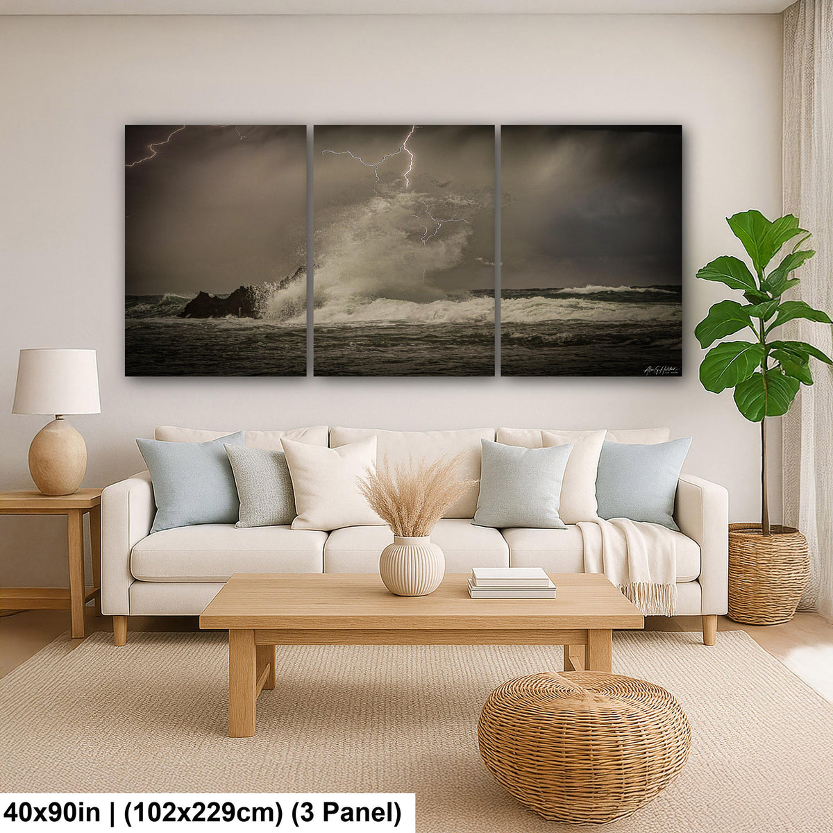 Stormy Ocean Wall Art, Roatan Lightning Over Ocean Dramatic Print