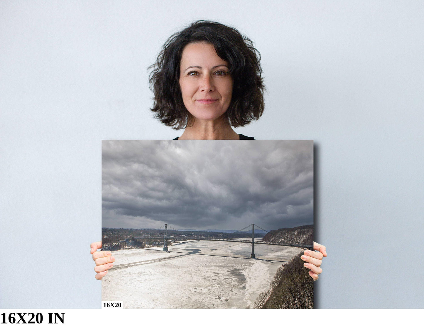 Hudson River Wall Art – Poughkeepsie Bridge Winter Storm Photo on Canvas