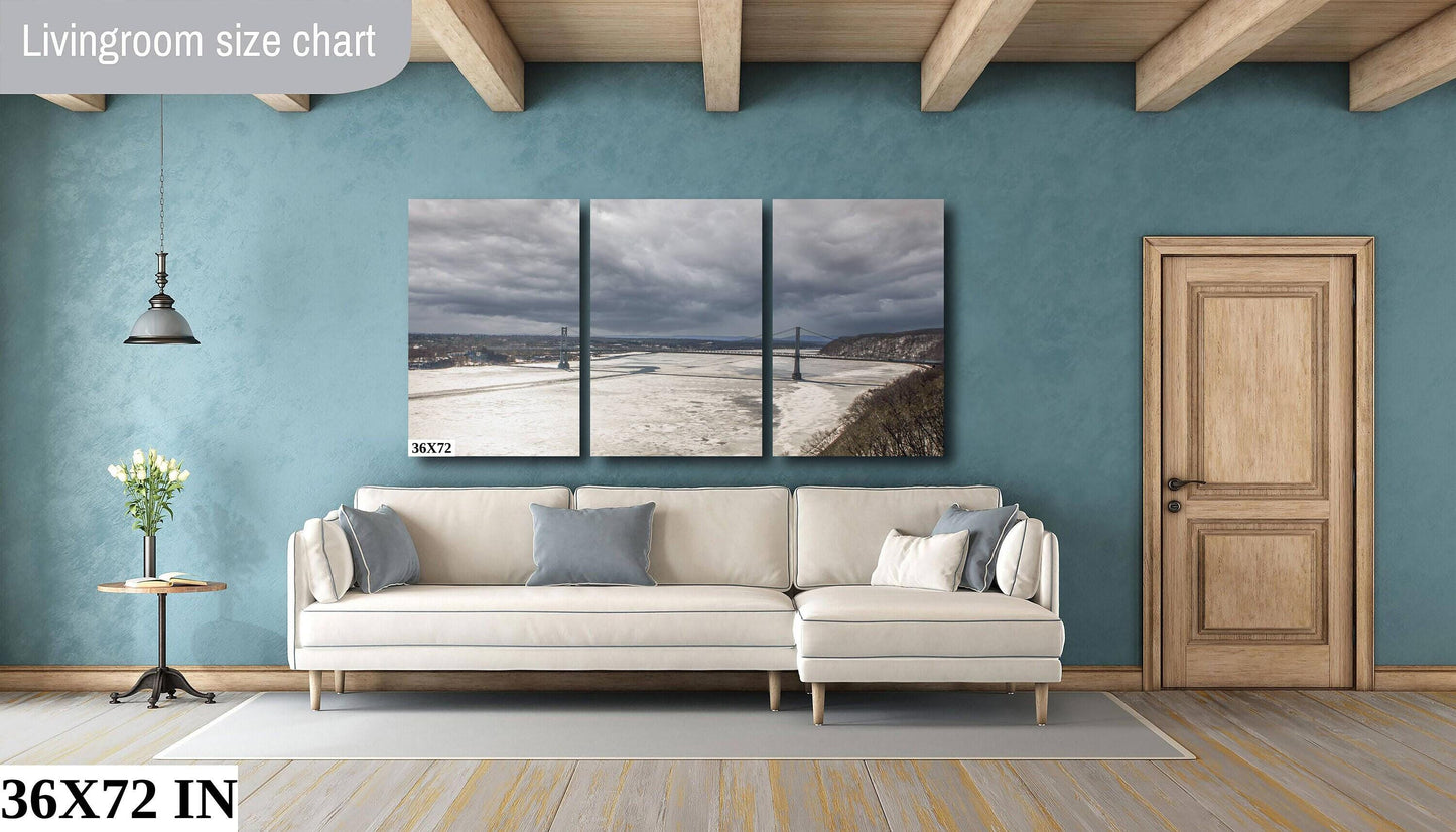 Hudson River Wall Art – Poughkeepsie Bridge Winter Storm Photo on Canvas
