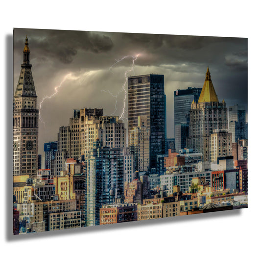 Manhattan Lightning Print – New York Skyline Art | Stormy Weather Photo Canvas