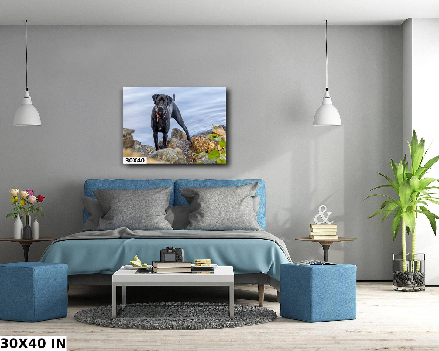 Modern Dog Wall Art - Black Lab River Scene | Acrylic Pet Canvas Print