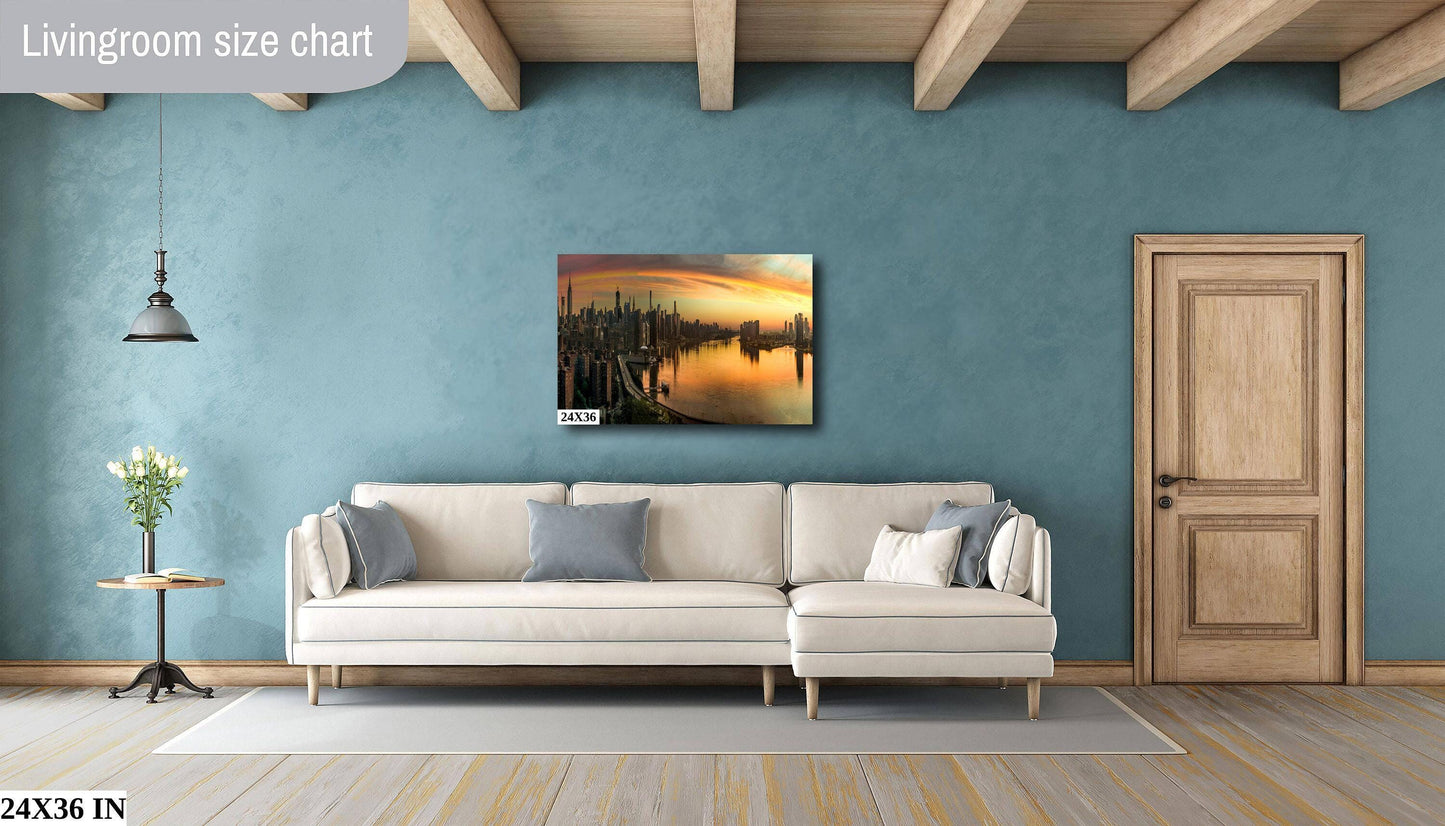 Manhattan Sunrise Metal Print – NYC Skyline Art | Vibrant Urban Wall Decor