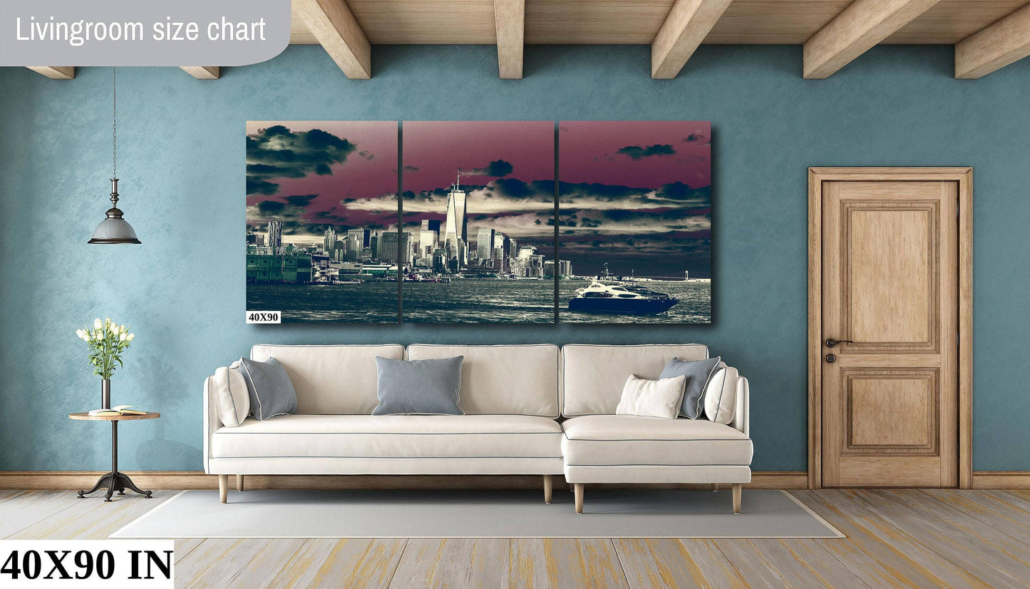 NYC Skyline Print - Lower Manhattan Sunset Cityscape | Battery Park Wall Art