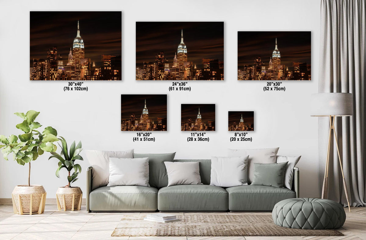 Manhattan Night Scene, Moody Night Skyline Photo Print, Glossy Paper