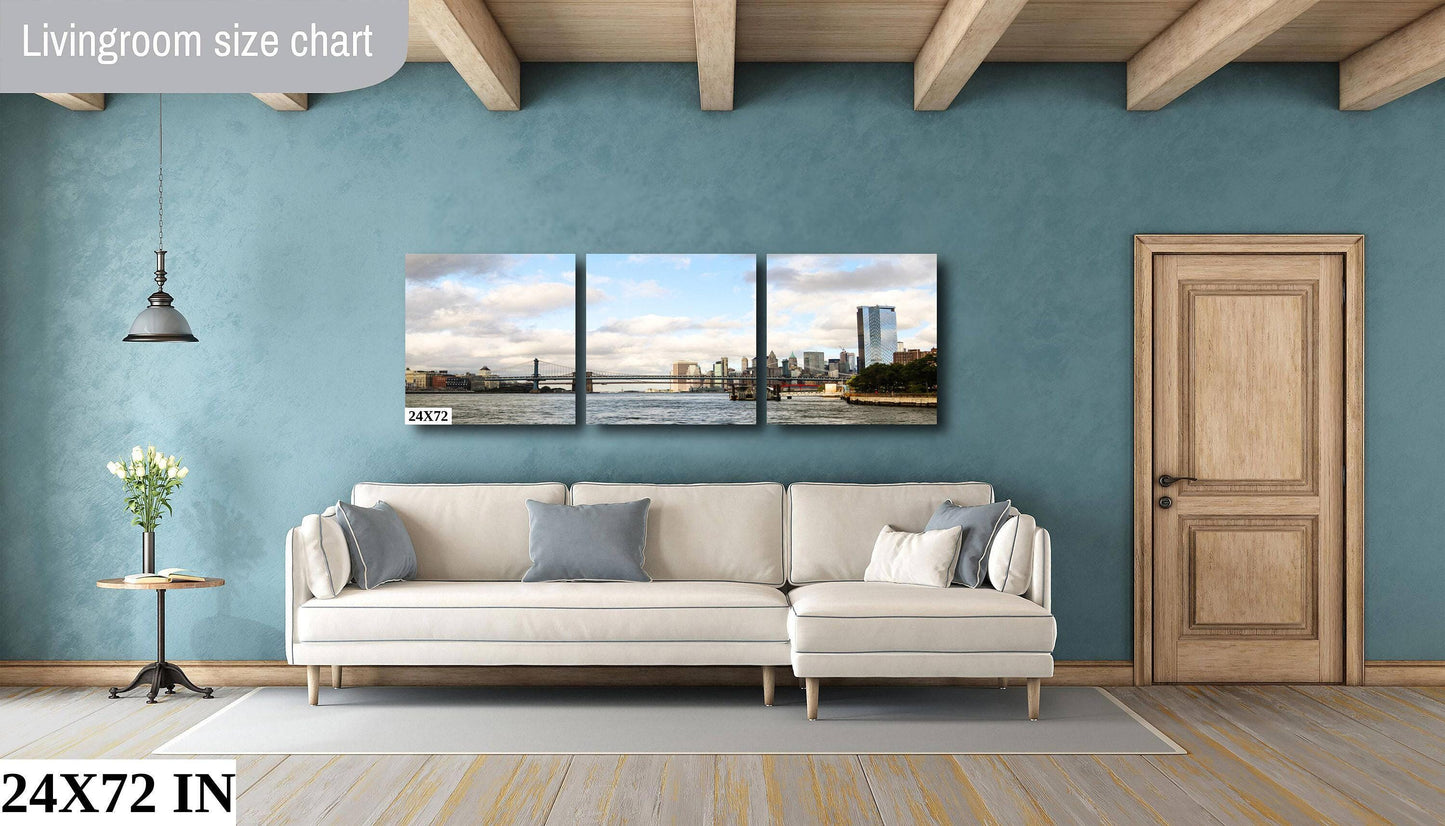 Manhattan Skyline Print - Brooklyn Bridge Art | Vibrant Wall Art Canvas