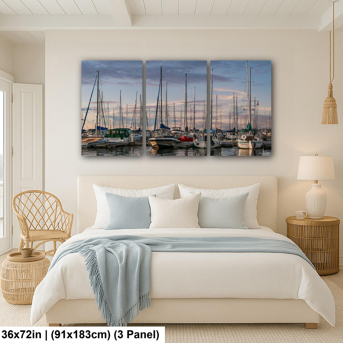 Marina Photo Print, Crowded Sunset Sailboat Harbor, Glossy Paper.