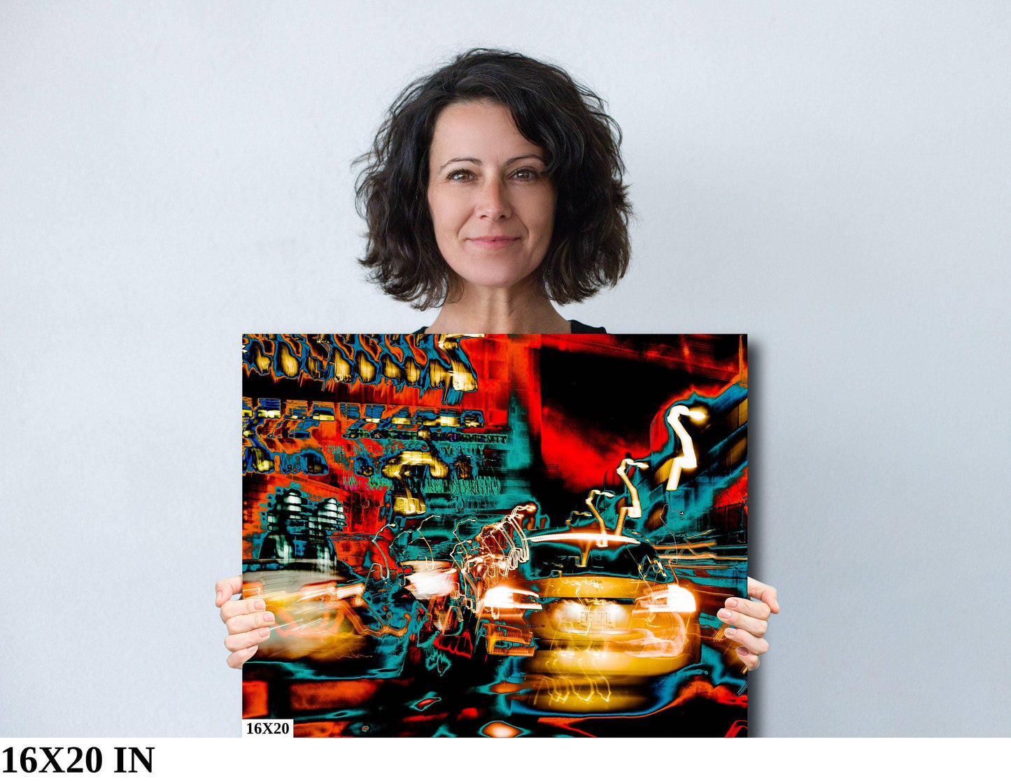 NYC Street Photography Print – Psychedelic Tesla Night Photo Art on 14th Street NYC