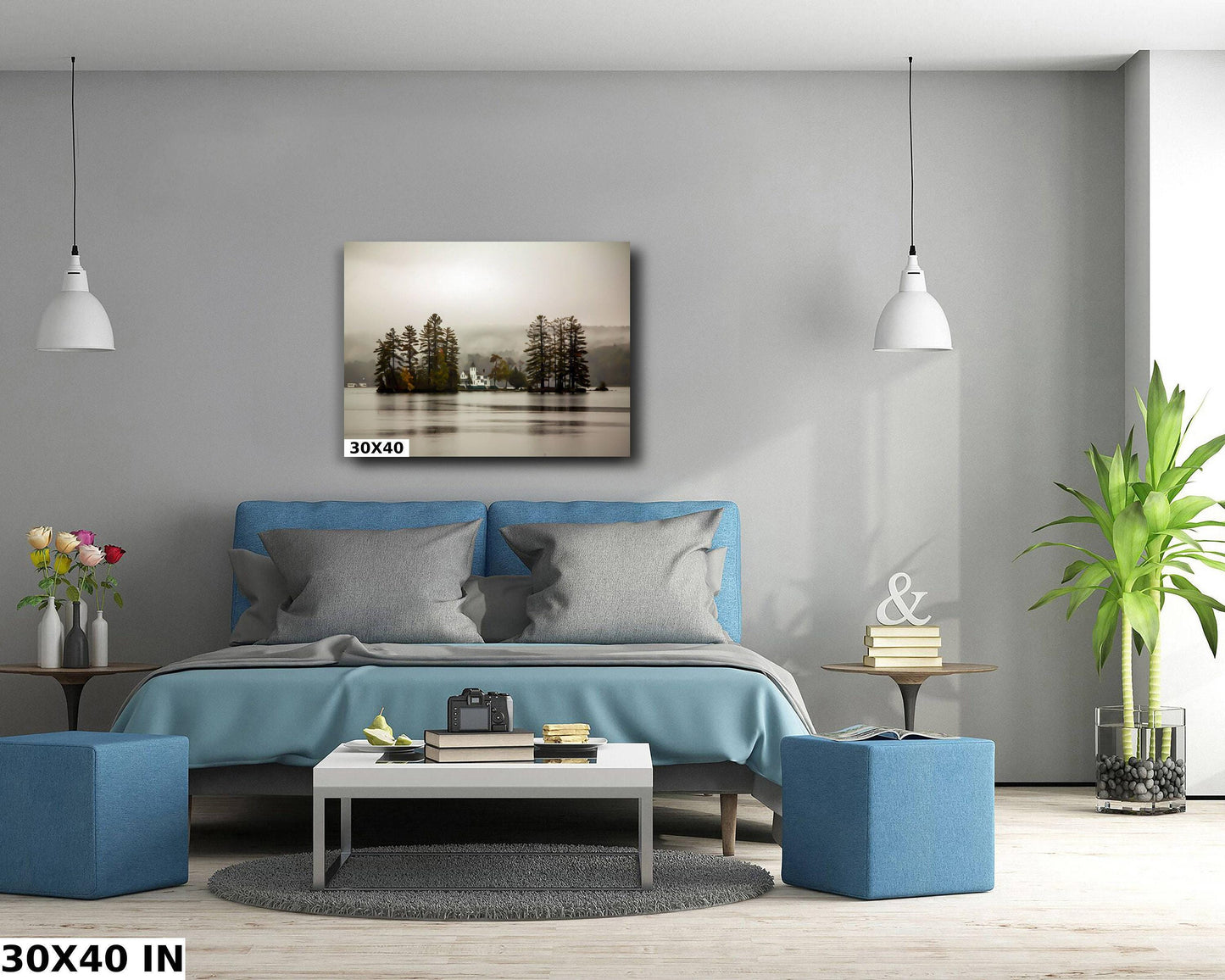 Adirondack Wall Art - Long Lake Print | Foggy Island Morning Scenic Lake Photo