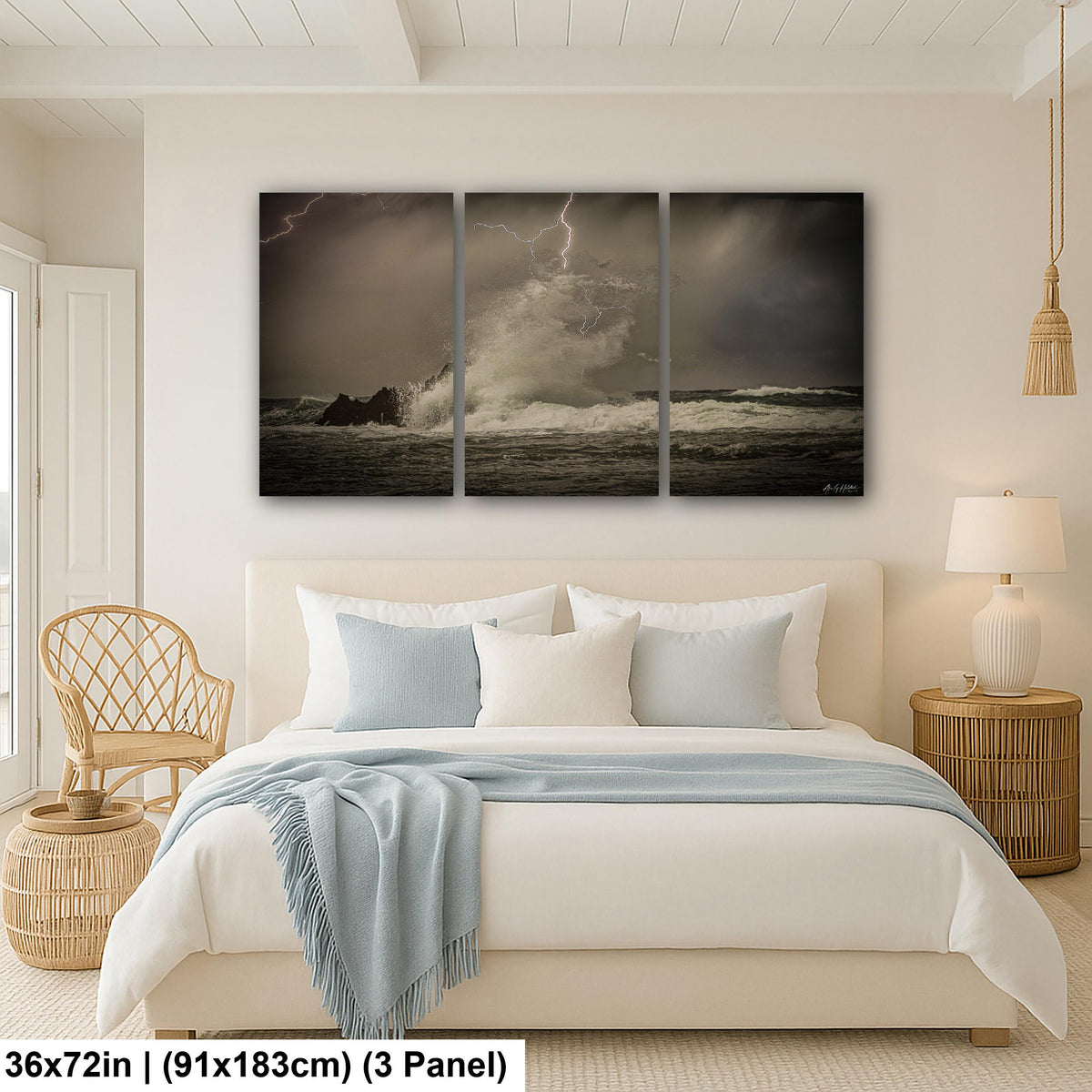 Stormy Ocean Wall Art, Roatan Lightning Over Ocean Dramatic Print