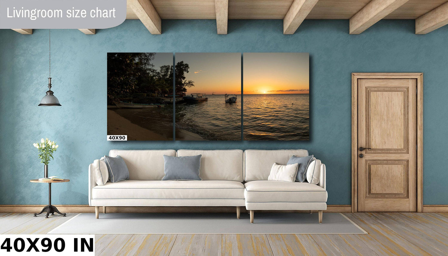 Roatan Island Wall Art – Vibrant Sunset Canvas | Tropical Beach Print Decor