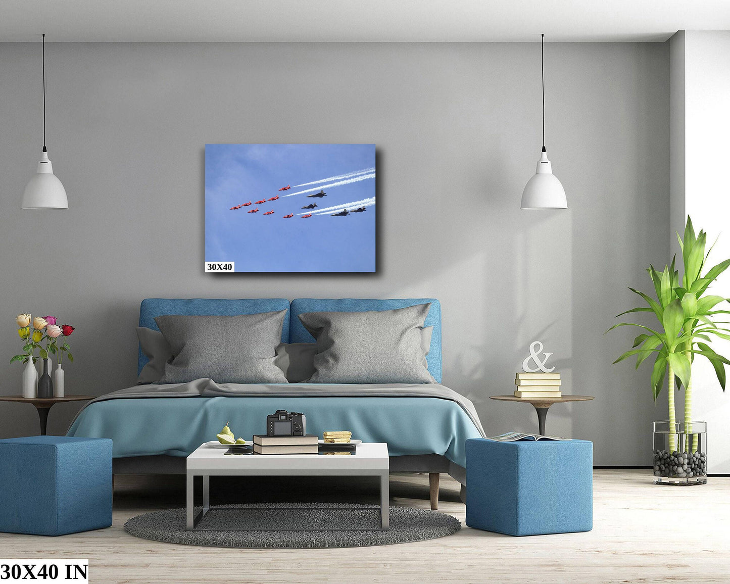Red Arrows Hudson River Print – USAF Jets Artwork | Fighter Jets Wall Art Canvas