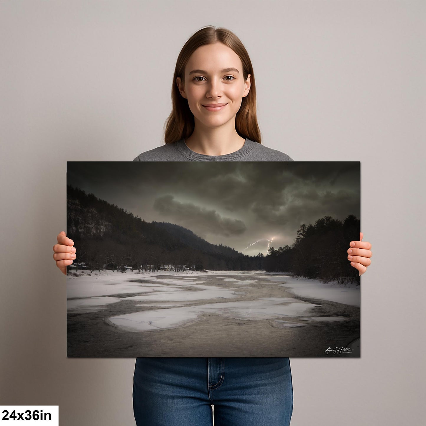 Hudson River, Thundersnow Storm Photograph - Riparius NY Lightning, Winter Print | Glossy, 8x10-16x20