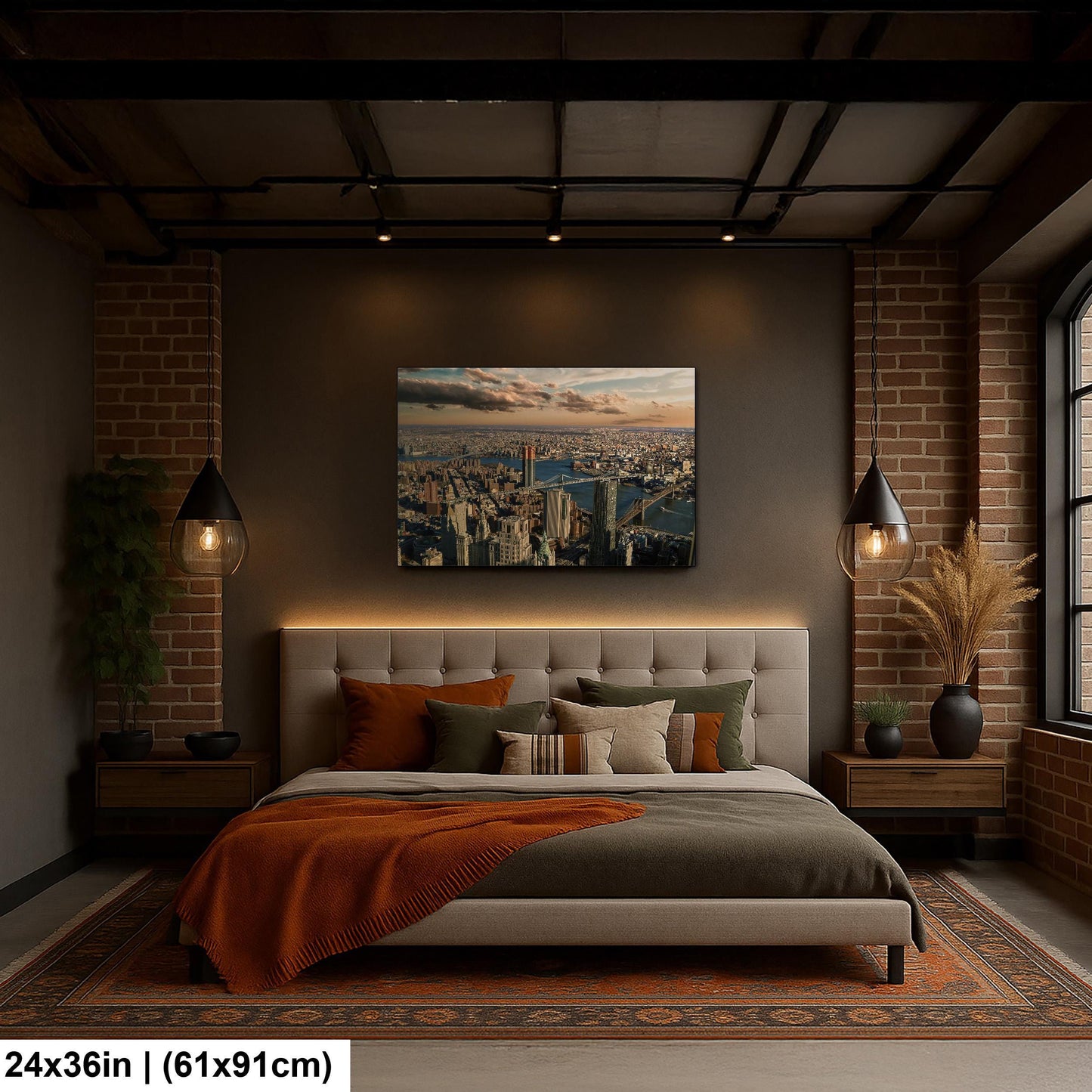 Manhattan Brooklyn Bridges Urban Cityscape Photo | NYC Skyline View Wall Decor