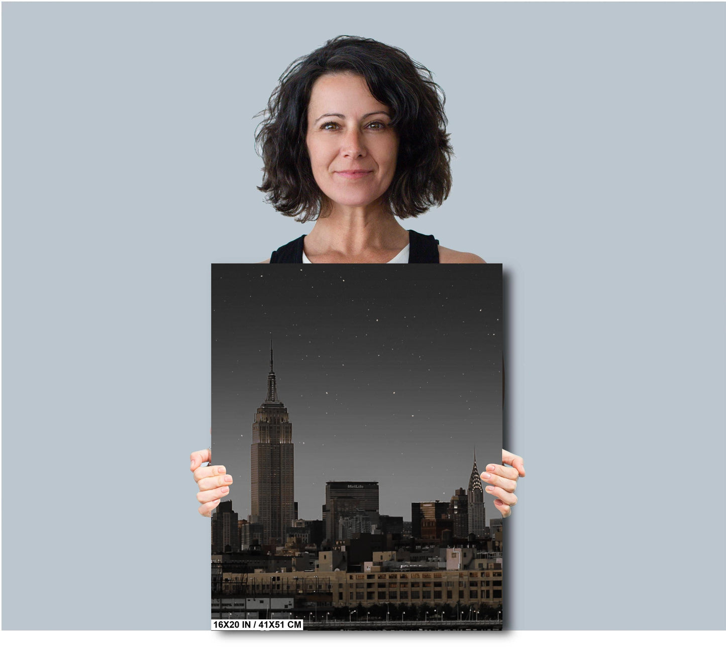 Night view of New York's most famous skyscrapers never to be seen again metal print canvas print color photography night  river
