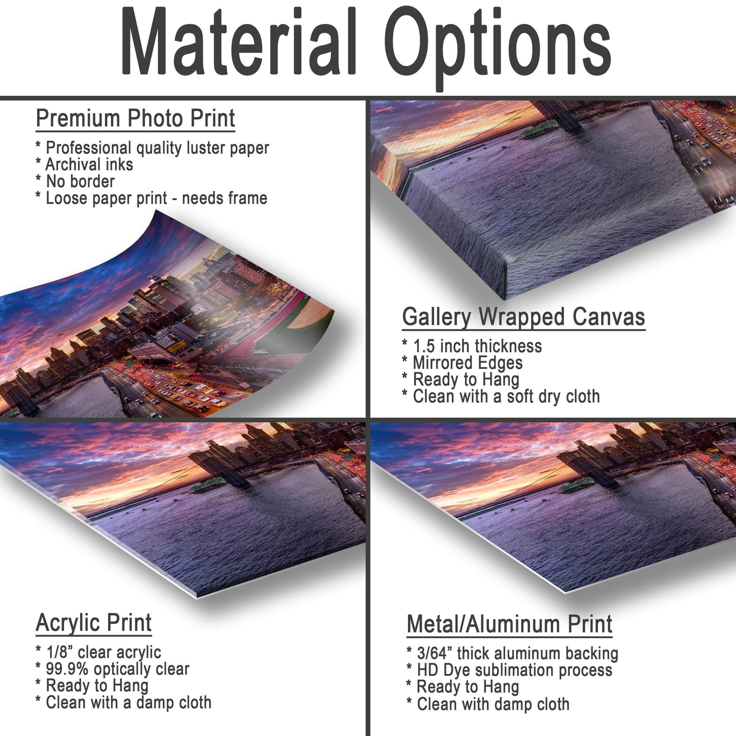 NYC Skyline Metal Print – Manhattan Bridge Art | Sunset Skyline Canvas Wall Decor