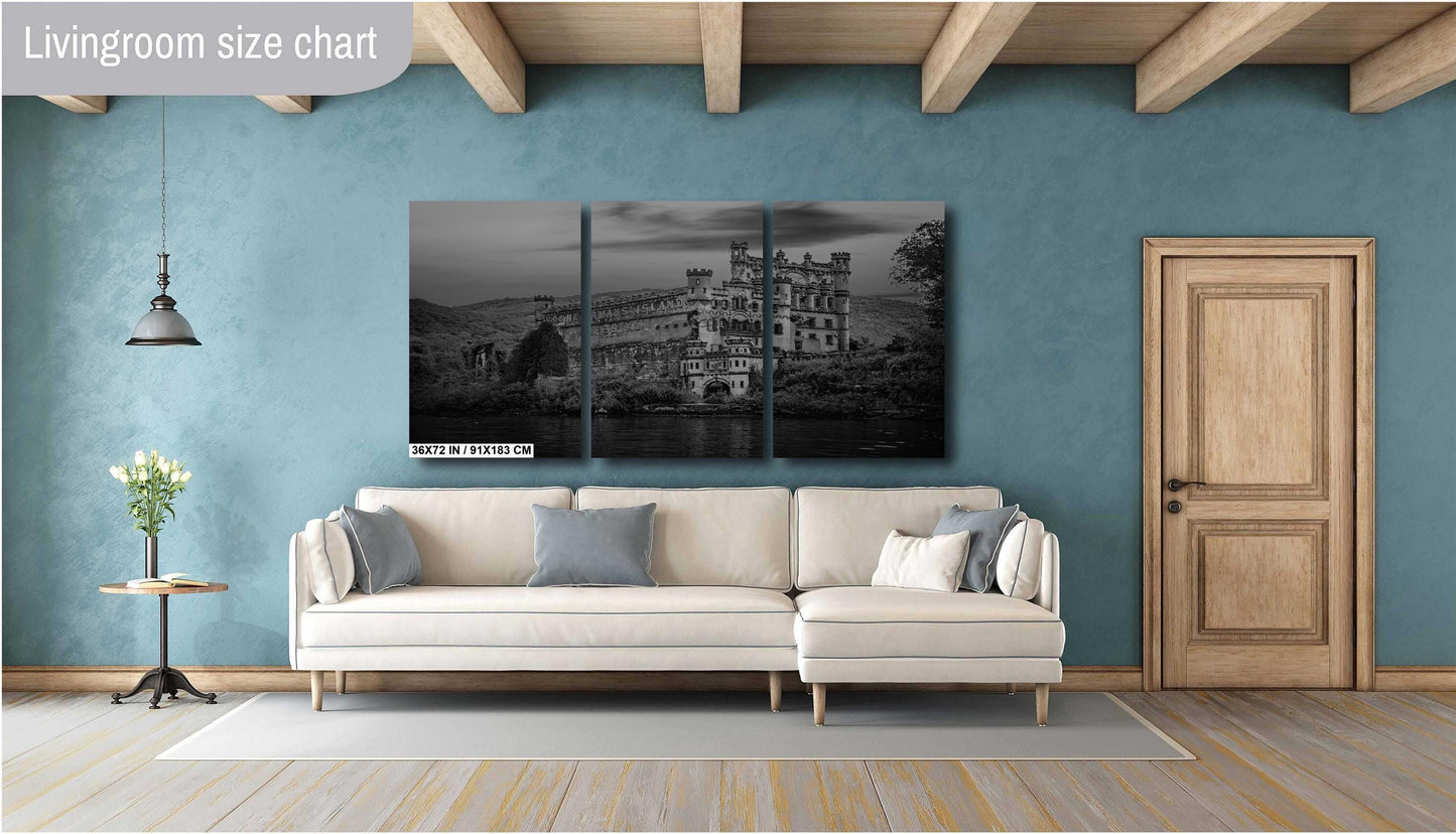 Hudson River Wall Art – Bannerman's Castle Ruins Canvas, Monochrome Scenic Decor