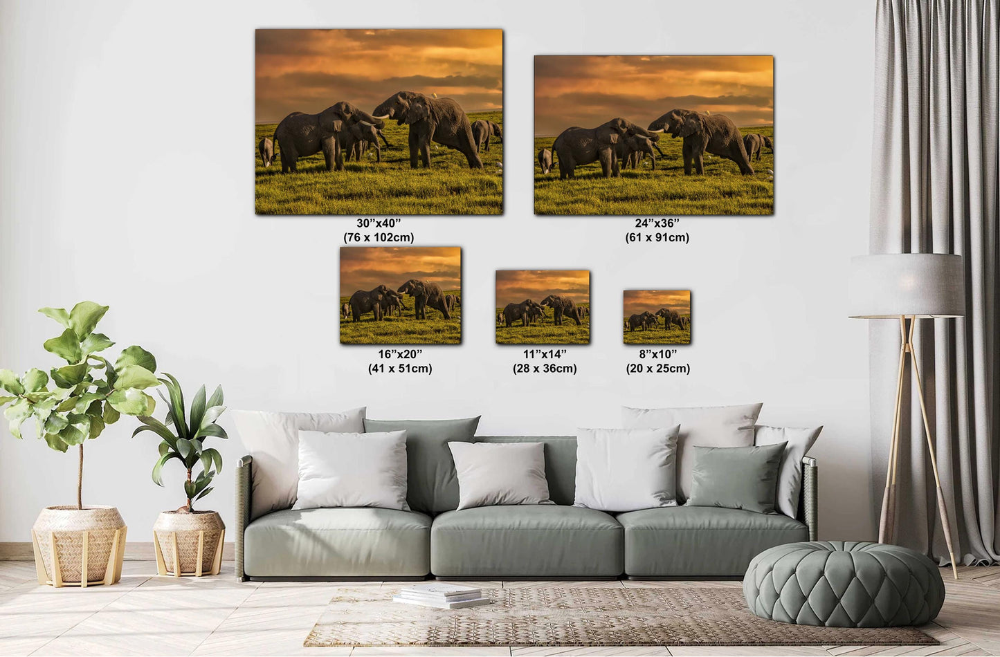 Elephants at Dusk Print - Amboseli Safari Photo | African Wildlife Art Wall Decor