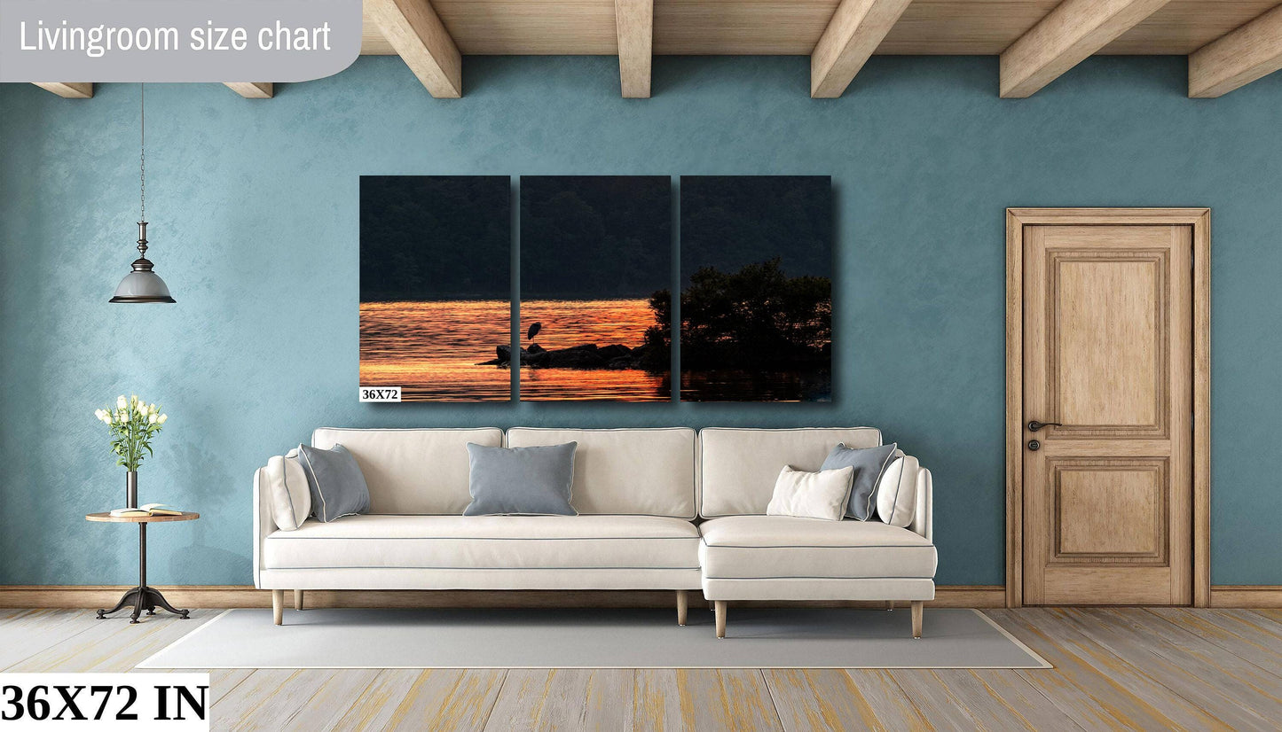 Blue Heron Canvas Print - Vibrant Wildlife Wall Art | Hudson River Art Sunset