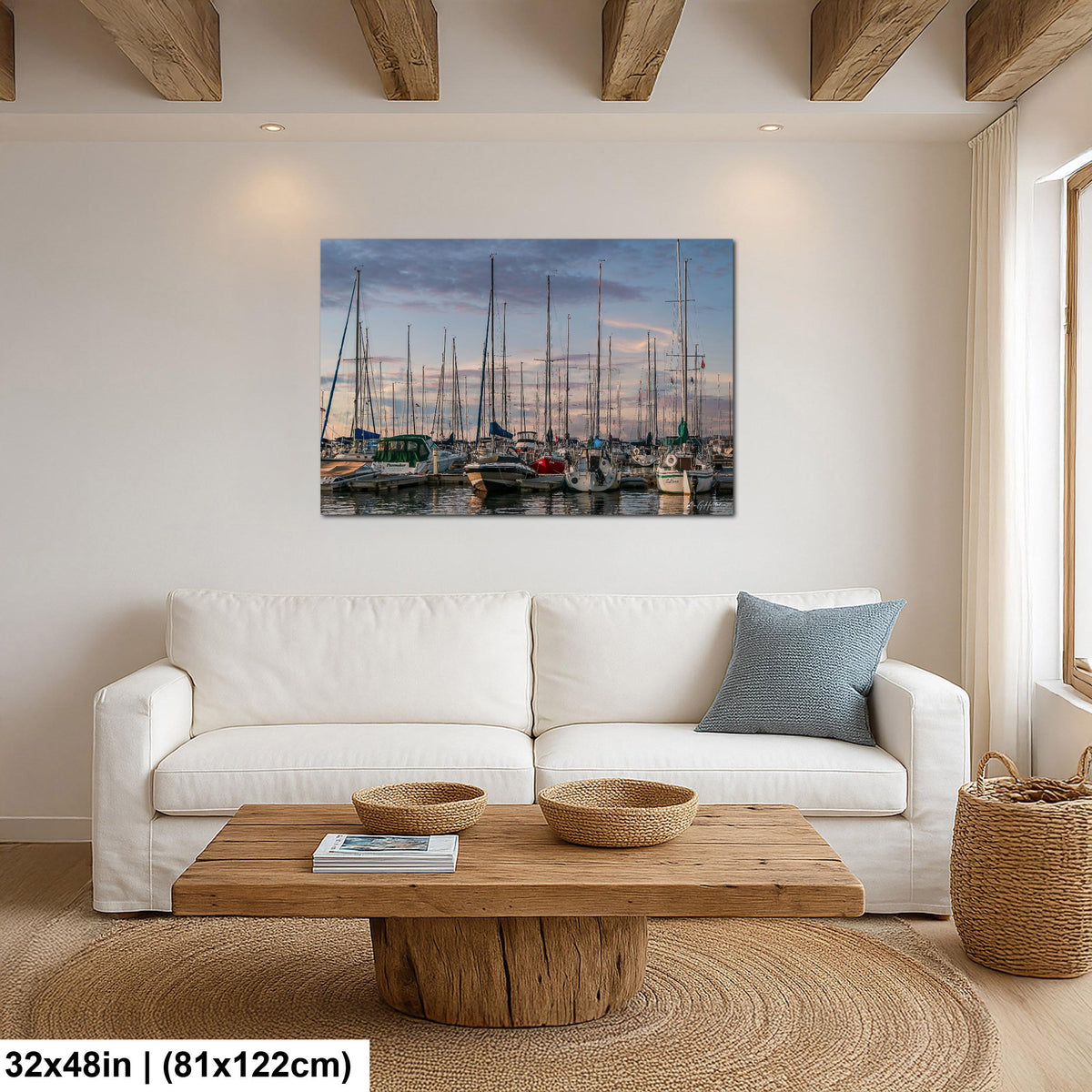 Marina Photo Print, Crowded Sunset Sailboat Harbor, Glossy Paper.