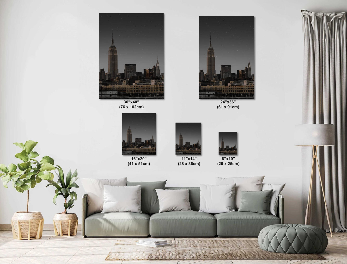 Night view of New York's most famous skyscrapers never to be seen again metal print canvas print color photography night  river