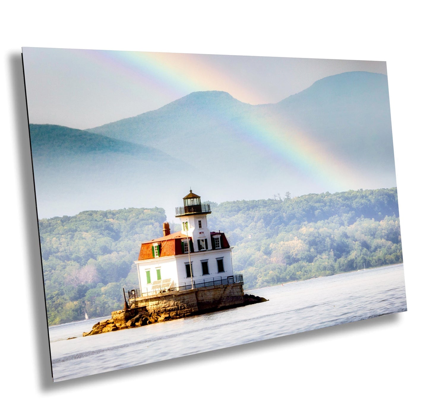 Esopus Lighthouse Canvas Print – Ready to Hang Nautical Wall Decor with Rainbow Light Scene